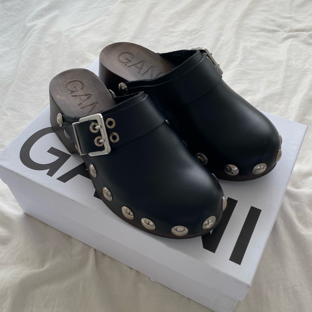 Ganni retro leather studded clogs
